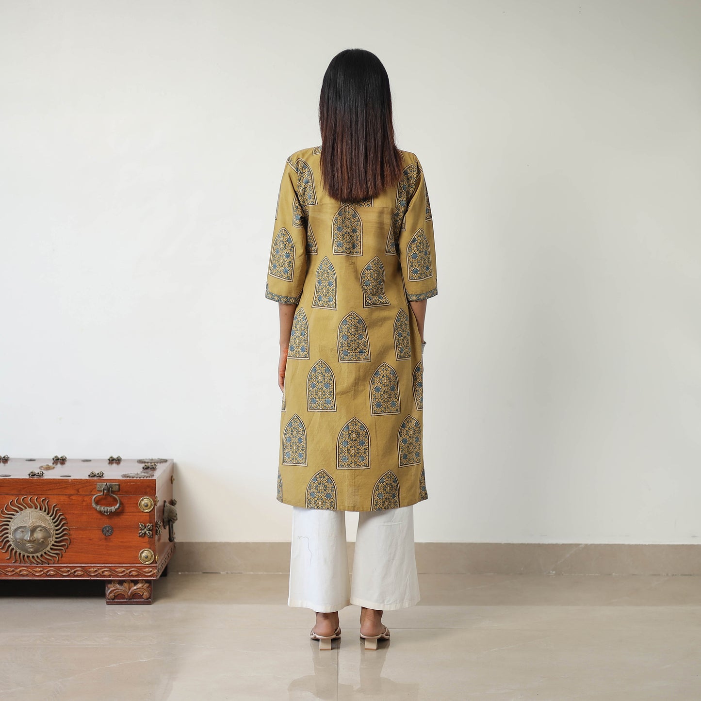 Yellow - Block Printed Cotton Straight Ajrakh Kurta 05