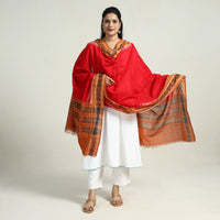 Red - Sambalpuri Ikat Weave Handloom Plain Cotton Dupatta 20