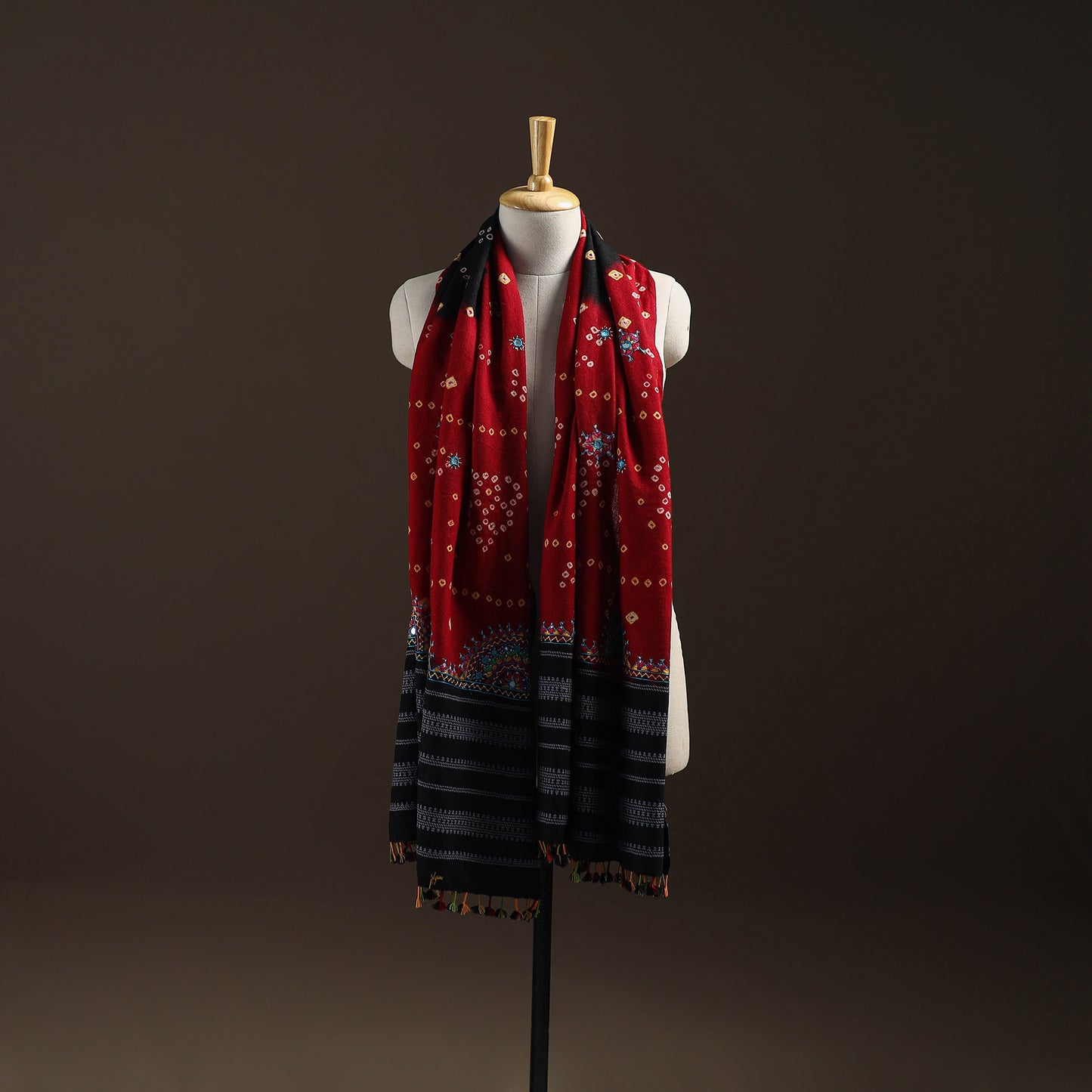 Kutch Bandhani Handwoven Neran Hand Embroidery Merino Wool Shawl 54