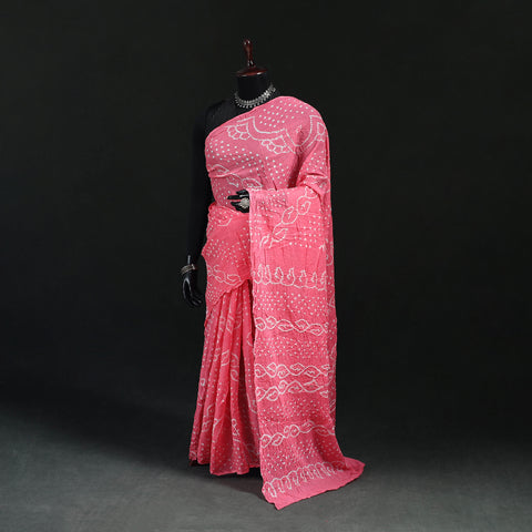 Pink - Kutch Bandhani Tie-Dye Cotton Saree 39
