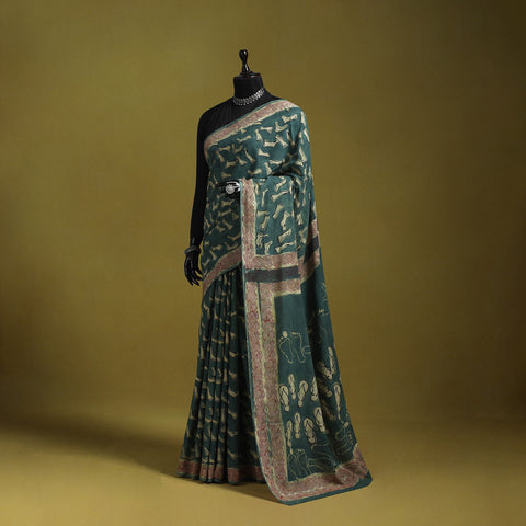 Green - Bindaas Art Natural Dyed Cotton Block Print Saree 16
