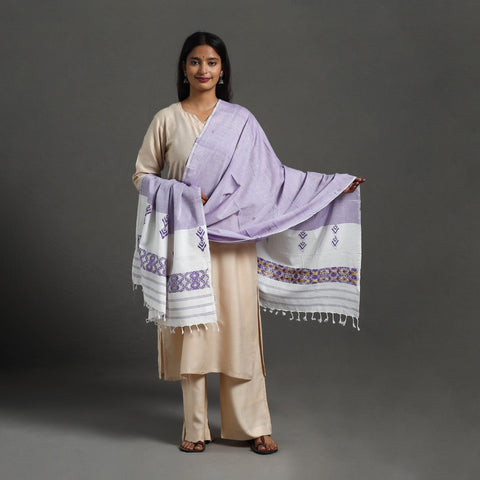 Purple -  Assam Weave Thread Buti Cotton Handloom Dupatta 10