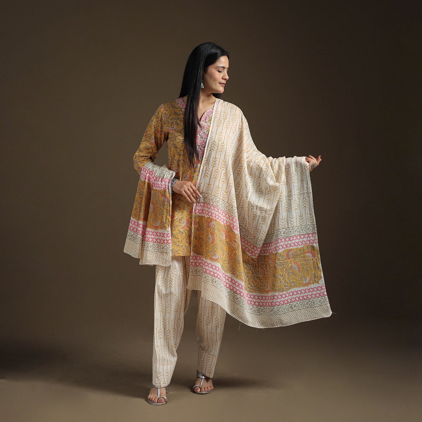 Sanganeri Hand Block Print Cotton Suit Set with Dupatta for Women 03