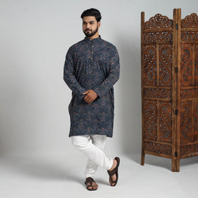 Buy Ajrakh Block Printed Cotton Men Long Kurta 19 Online at iTokri.com