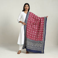 Maroon - Handloom Tussar Silk Bengal Kantha Embroidery Dupatta 09