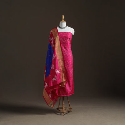 Pochampally Ikat Handloom Sico Unstitched Dress Material: Kurta with Mulberry Silk Dupatta 28