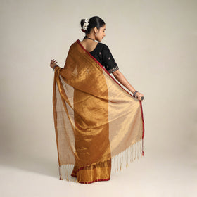 Mul Tissue Zari Brown Bengal Saree with Embroidered Blouse 