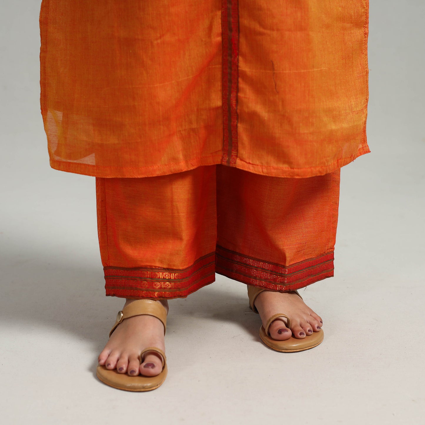 Buy Cotton Orange Dharwad Kurta Set with Palazzo & Dupatta