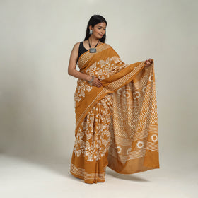 Buy Cotton Orange Hand Batik Print Saree online
