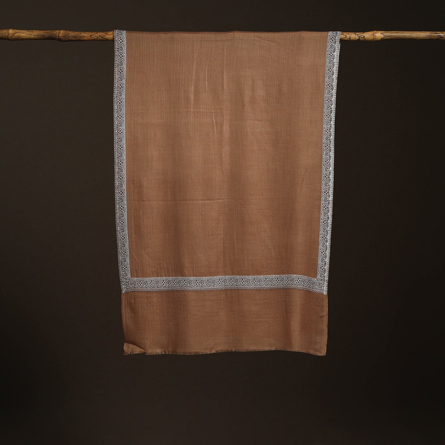 Brown - Plain Weave Hashidar Fine Wool Stole for Women 10