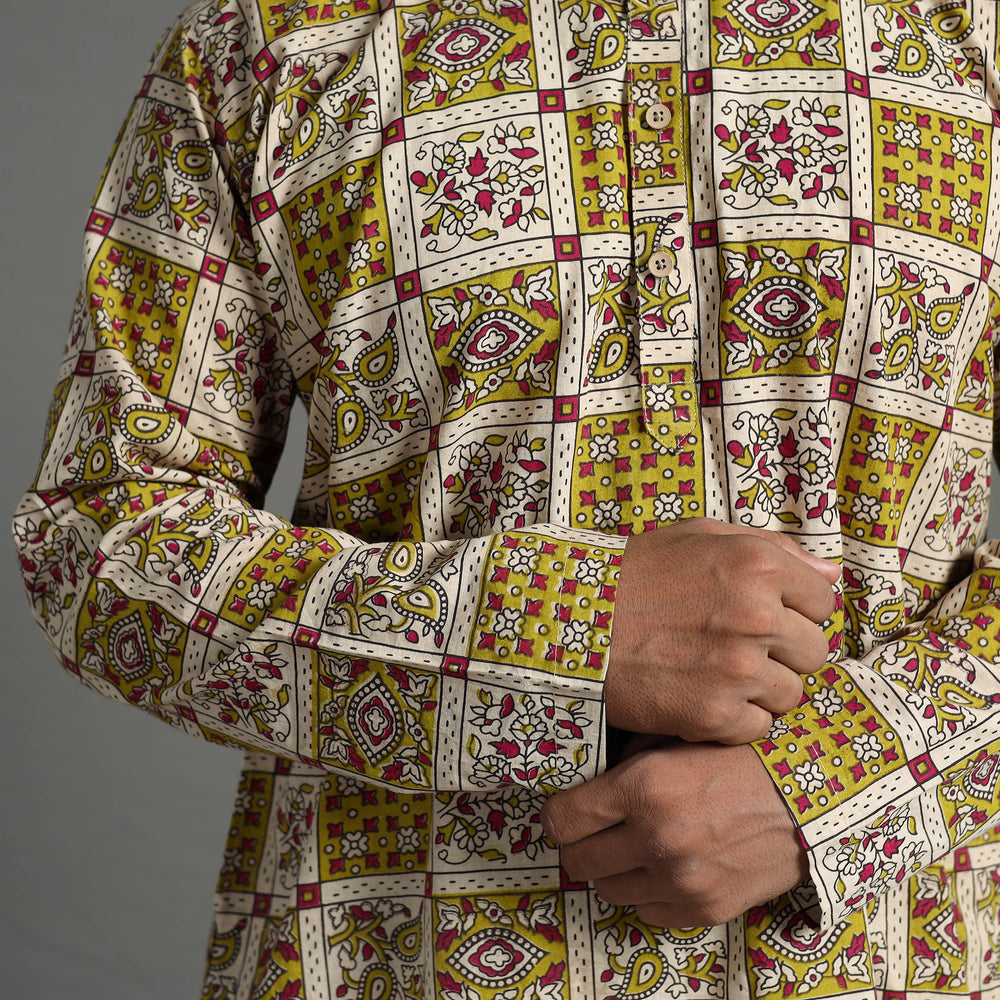 Kalamkari Printed Cotton Men Short Kurta 12