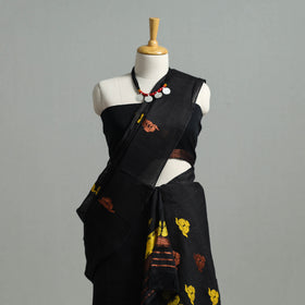 Black Assam Handloom Tussar Mekhela Chador with Blouse Piece