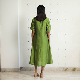 Khyati Green Slub Silk Plain Dress