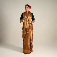 Brown - Mul Tissue Zari Bengal Saree with Embroidered Blouse 09