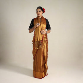 Mul Tissue Zari Brown Bengal Saree with Embroidered Blouse 