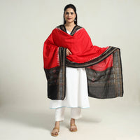 Red - Sambalpuri Ikat Weave Handloom Plain Cotton Dupatta 21