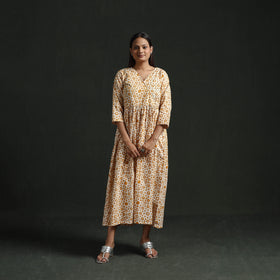 Flared Angrakha Cotton Hand Block Batik Print Dress 09