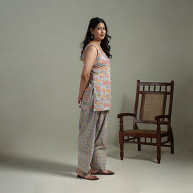 Sanganeri Hand Block Print Cotton Short Kurta with Farshi Salwar Set for women 06