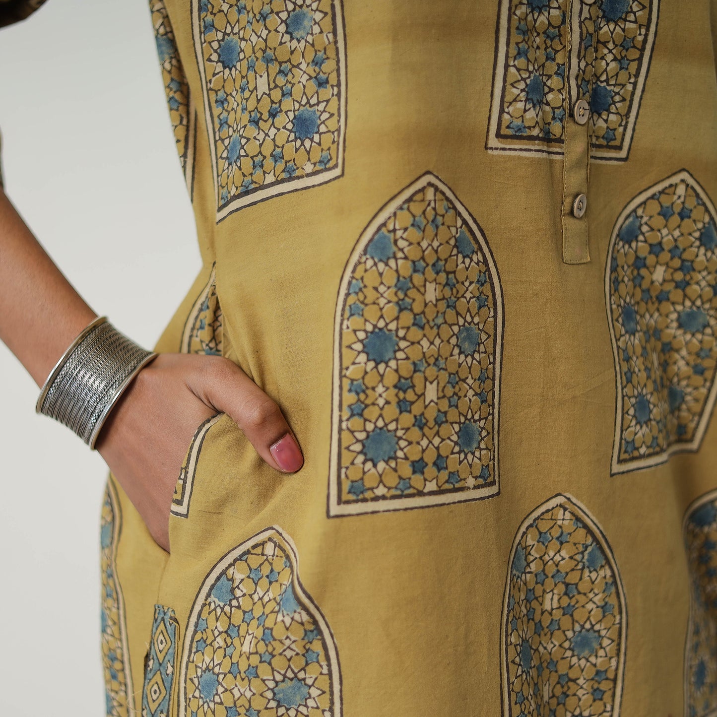 Yellow - Block Printed Cotton Straight Ajrakh Kurta 05