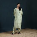 Green - Hand Embroidered Muslin Chikankari Kurta with Pant Set for Women 26