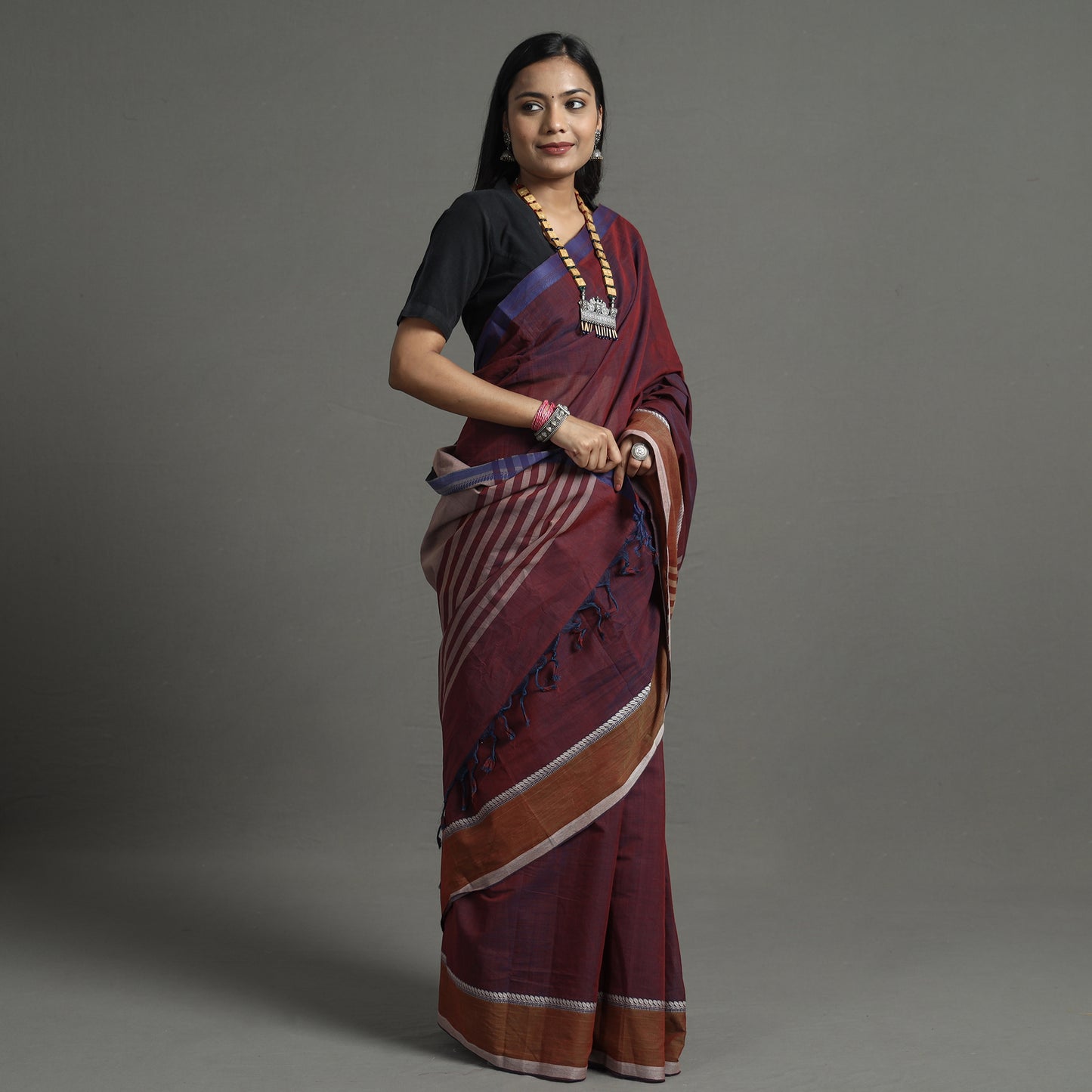 Maroon - Pure Handloom Natural Dyed Dobby Cotton Saree 4