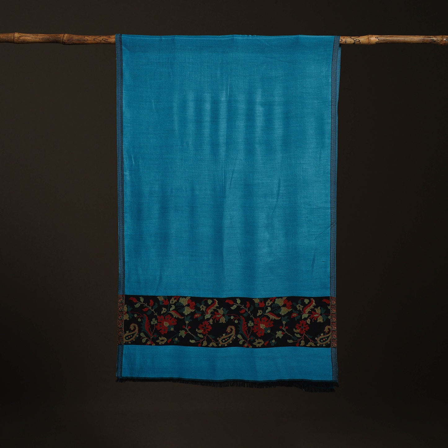 Blue - Plain Modal Silk Stole with Woven Border for Women 08