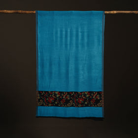 Blue - Plain Modal Silk Stole with Woven Border for Women 08