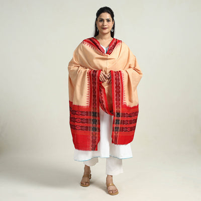 Beige - Sambalpuri Ikat Weave Handloom Plain Cotton Dupatta 22