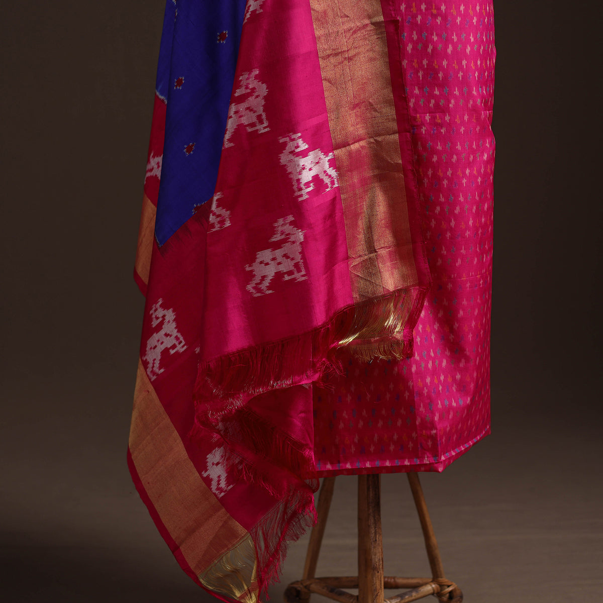 Pochampally Ikat Handloom Sico Unstitched Dress Material: Kurta with Mulberry Silk Dupatta 28