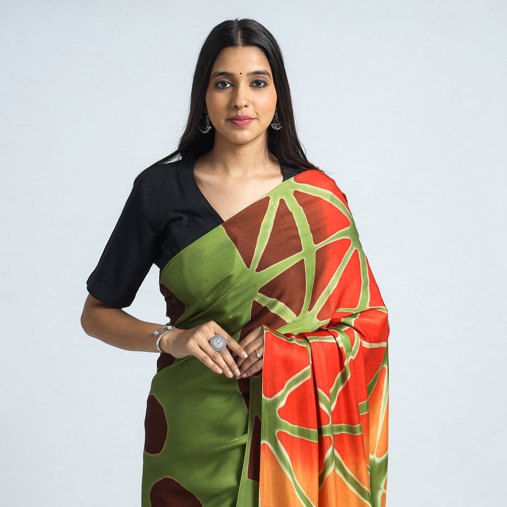 Shibori Clamp Dyed Modal Silk Saree with Zari Border