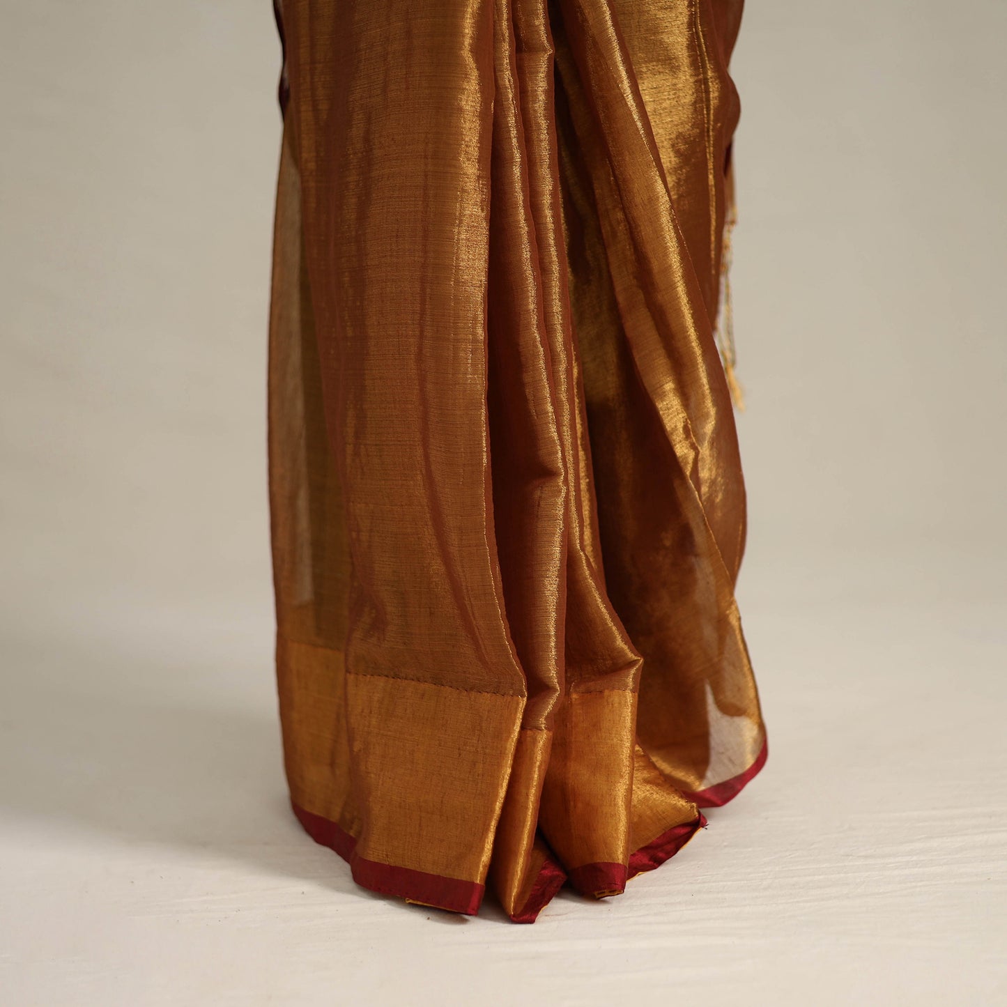 Brown - Mul Tissue Zari Bengal Saree with Embroidered Blouse 09