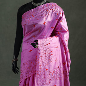 Purple - Bengal Nakshi Kantha Hand Embroidered Silk Saree 48