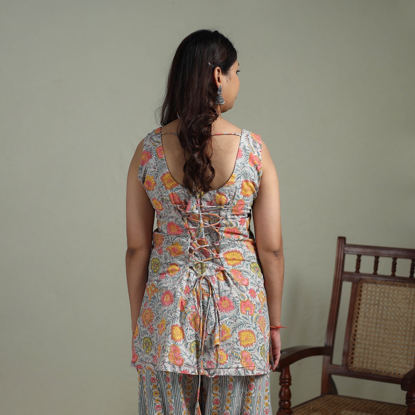 Sanganeri Hand Block Print Cotton Short Kurta with Farshi Salwar Set for women 06