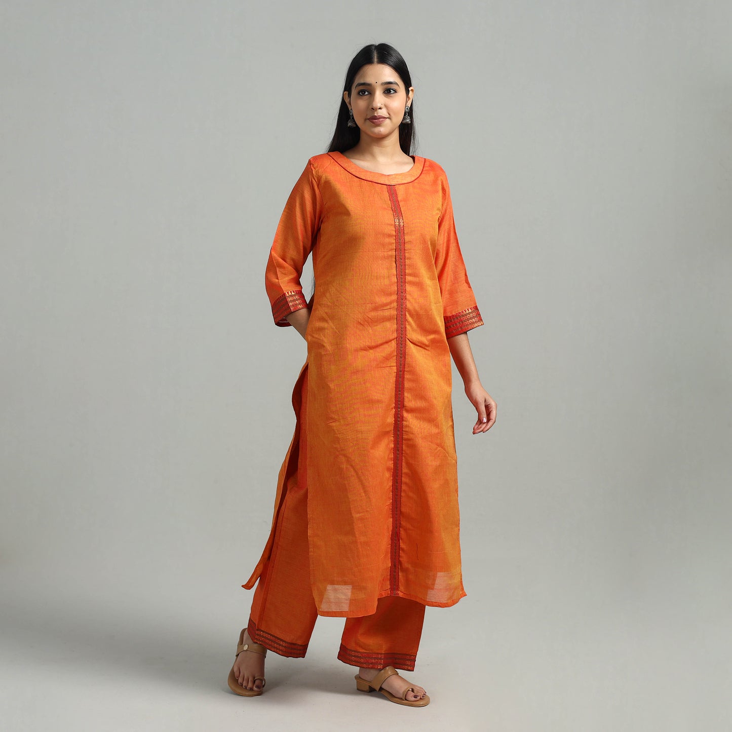 Buy Cotton Orange Dharwad Kurta Set with Palazzo & Dupatta
