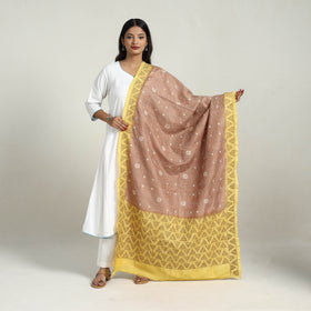 Brown - handloom tussar silk bengal kantha embroidery