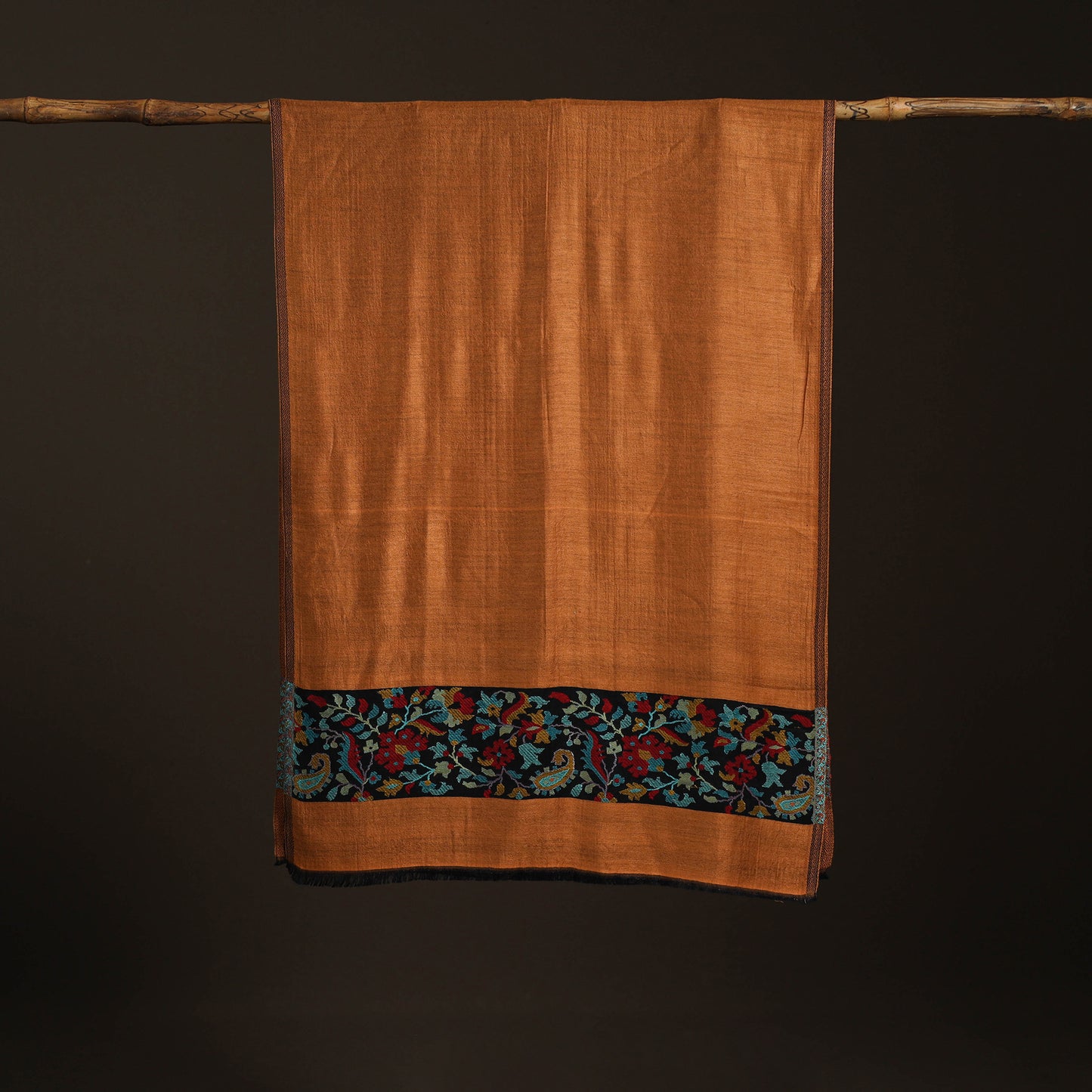 Plain Modal Silk Stole with Woven Border for Women 07