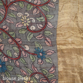 Pure Handloom Desi Tussar Silk Handpainted Srikalahasti Pen Kalamkari Saree with Zari Border 02
