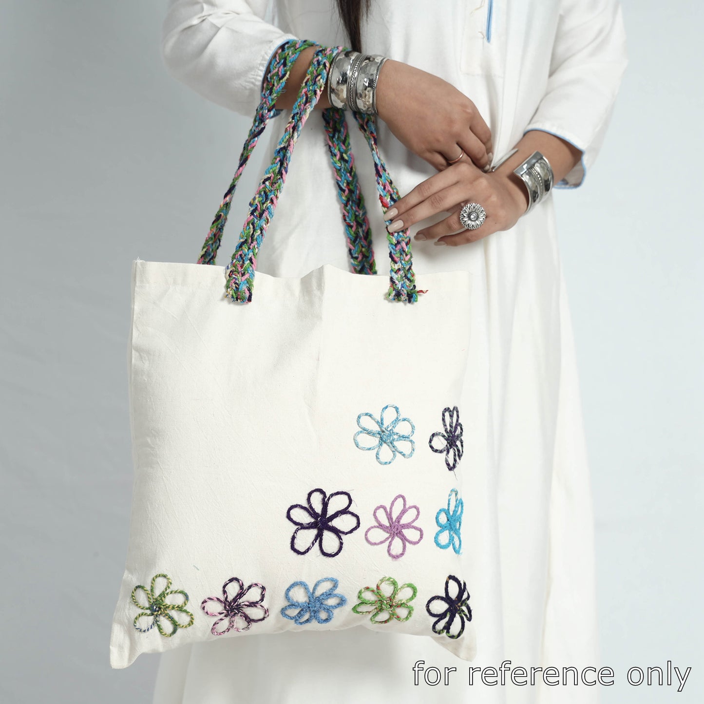 White - Handcrafted Cotton Recycled Flower Design Shoulder Bag