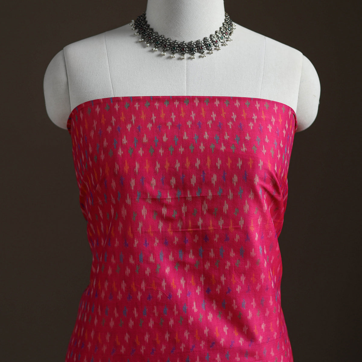 Pochampally Ikat Handloom Sico Unstitched Dress Material: Kurta with Mulberry Silk Dupatta 28