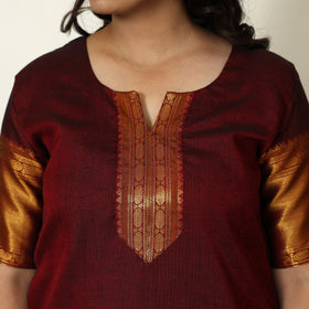Maroon - Dharwad Cotton Kurta with Palazzo & Dupatta Set 22