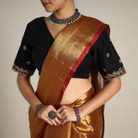 Brown - Mul Tissue Zari Bengal Saree with Embroidered Blouse 09