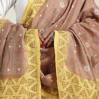 Brown - Handloom Tussar Silk Bengal Kantha Embroidery Dupatta 10