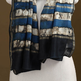 Black - Pipad Hand Block Print Natural Dyed Chanderi Silk Handloom Stole 01