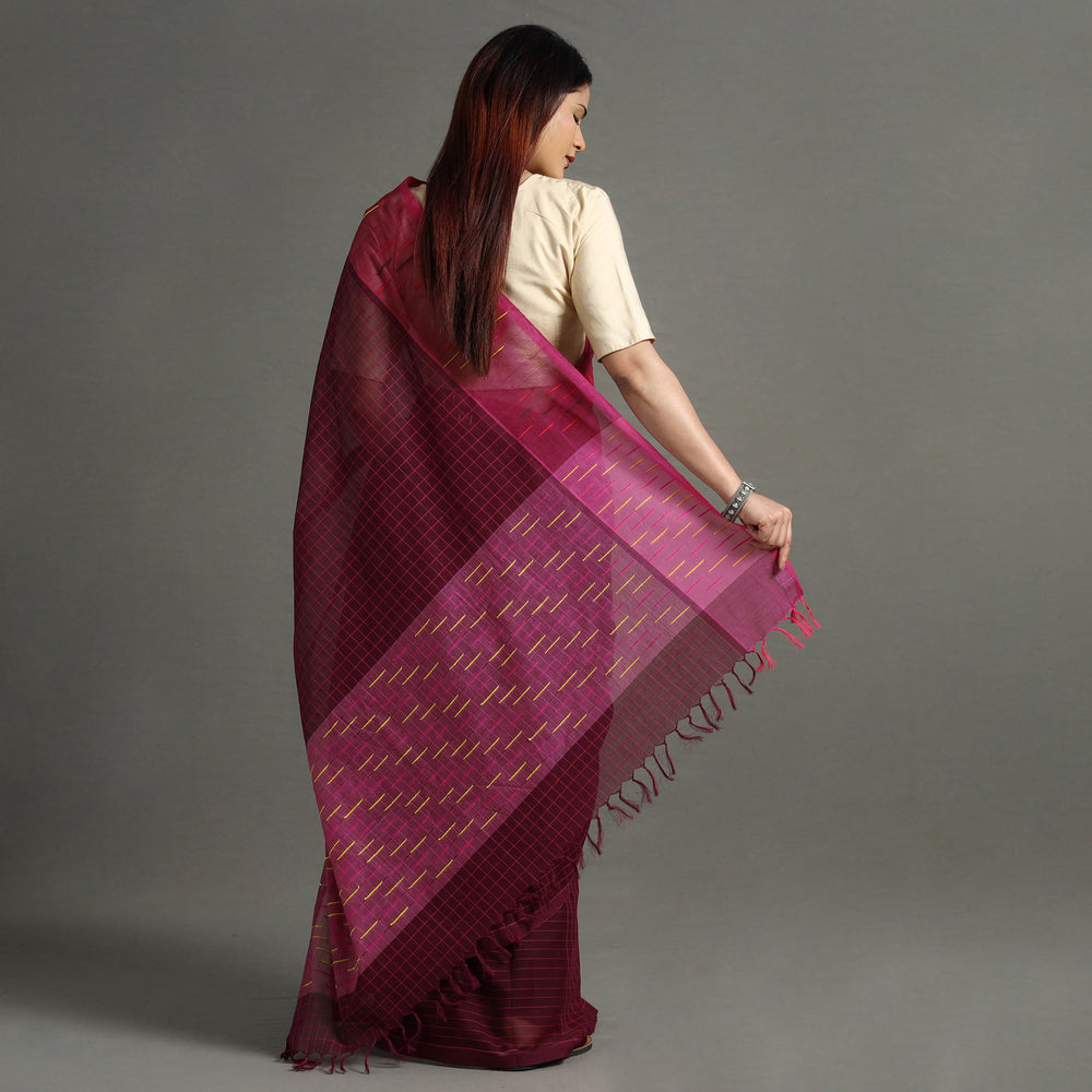 Maroon - Traditional Venkatagiri Handloom Cotton Checks Saree 05