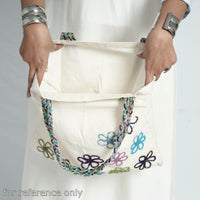 White - Handcrafted Cotton Recycled Flower Design Shoulder Bag