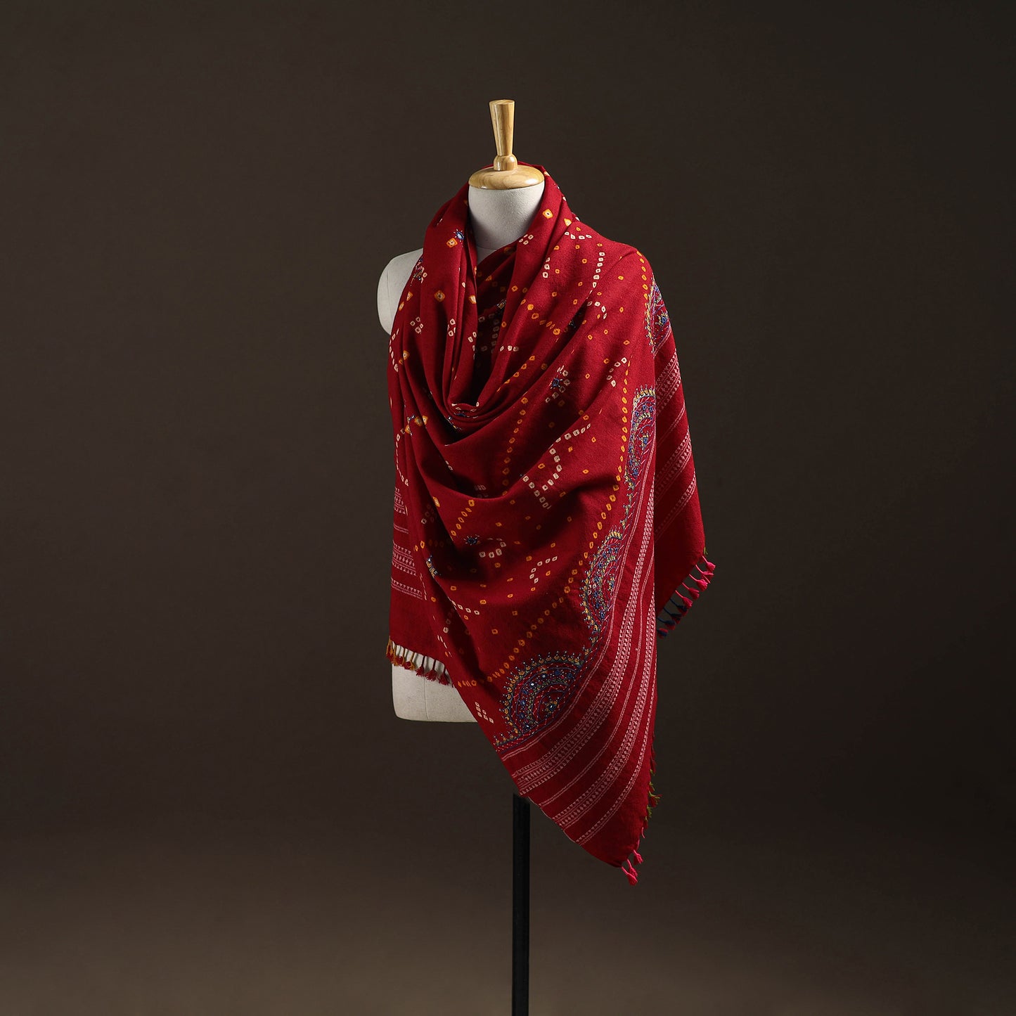 Kutch Bandhani Handwoven Neran Hand Embroidery Merino Wool Shawl 56
