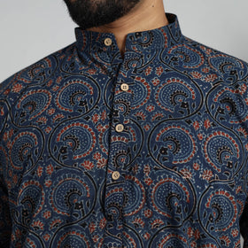 Buy Ajrakh Block Printed Cotton Men Long Kurta 19 Online at iTokri.com
