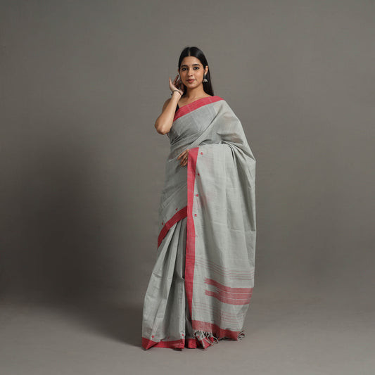 Grey - Mogra Jamdani Cotton Handloom Saree 55