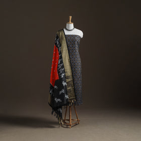 Pochampally Ikat Handloom Sico Unstitched Dress Material: Kurta with Mulberry Silk Dupatta 29