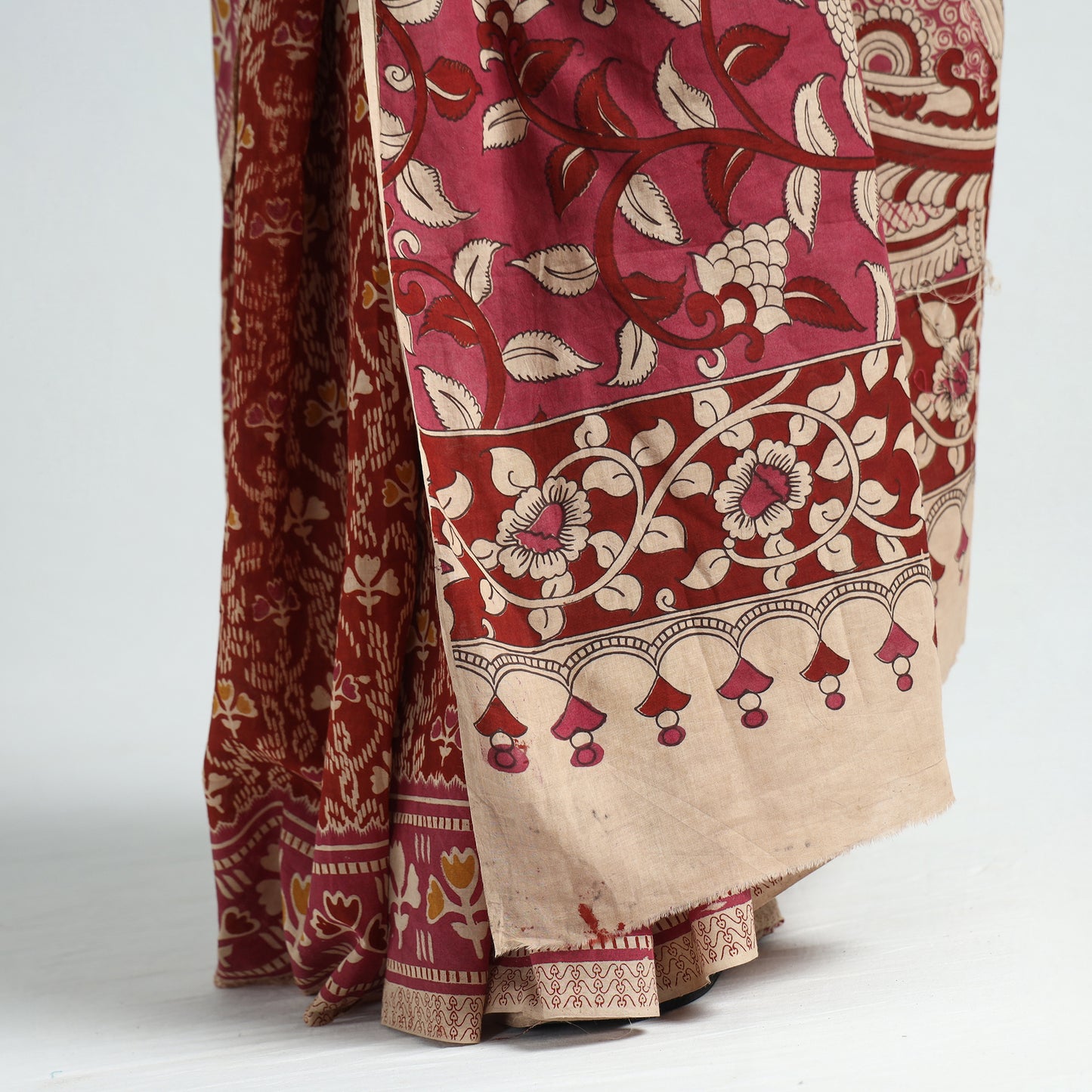 Red - Kalamkari Printed Cotton Saree with Blouse Piece 25